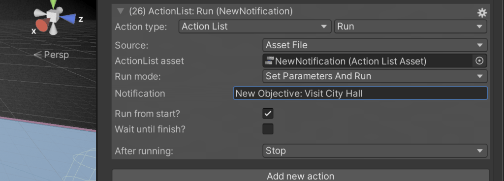 In game notification trigger event in adventure creator action list
