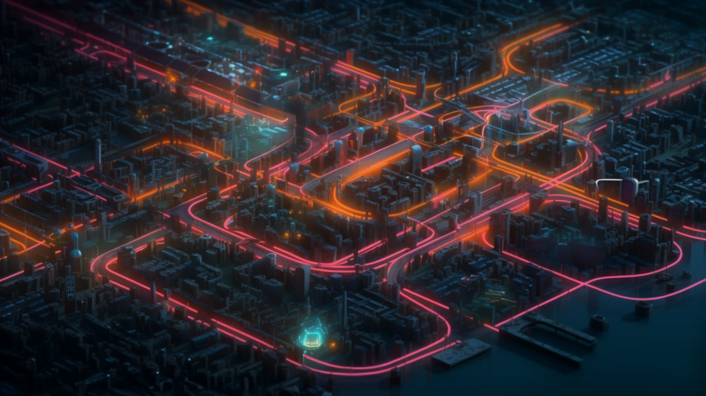AI generated cyberpunk transit map cleaned up