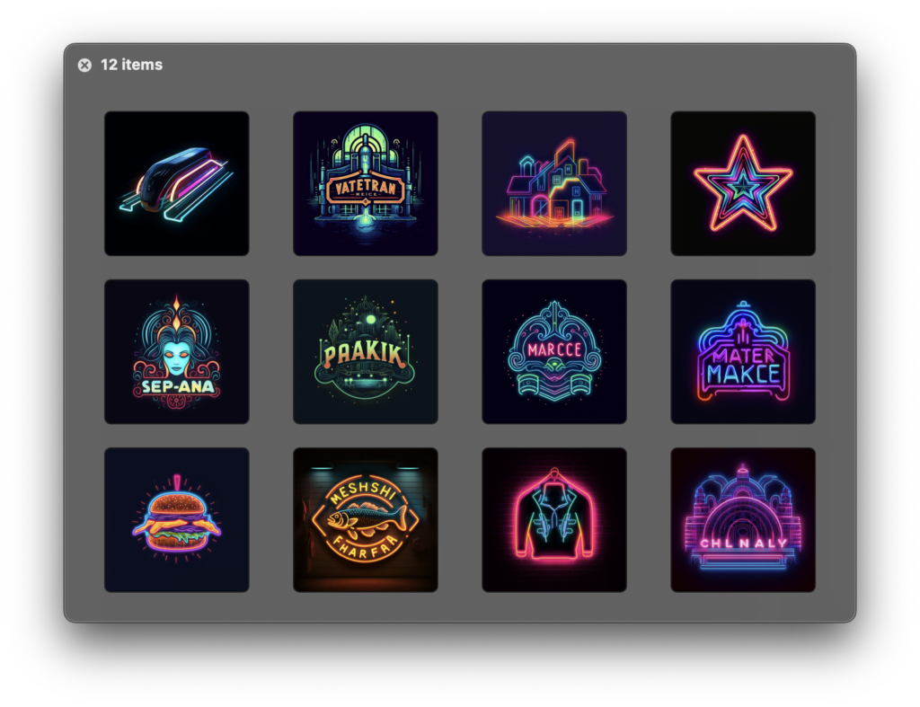 Grid view of location neon signs